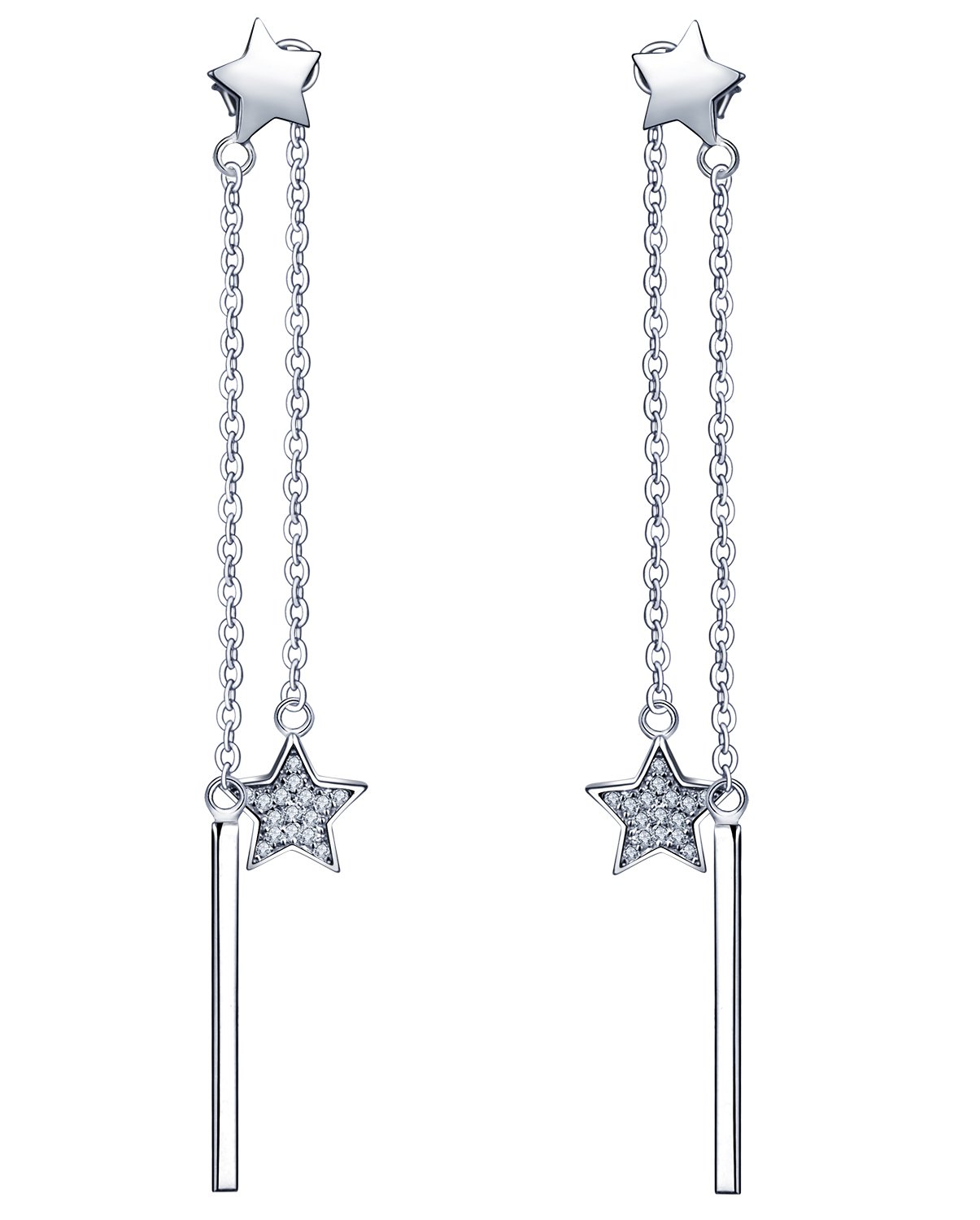 Yumilok Jewelry 925 Sterling Silver Cubic Zirconia Double Stars DIY Threader Style Stud Hypoallergenic Earring Jackets for Women/Ladies/Girls