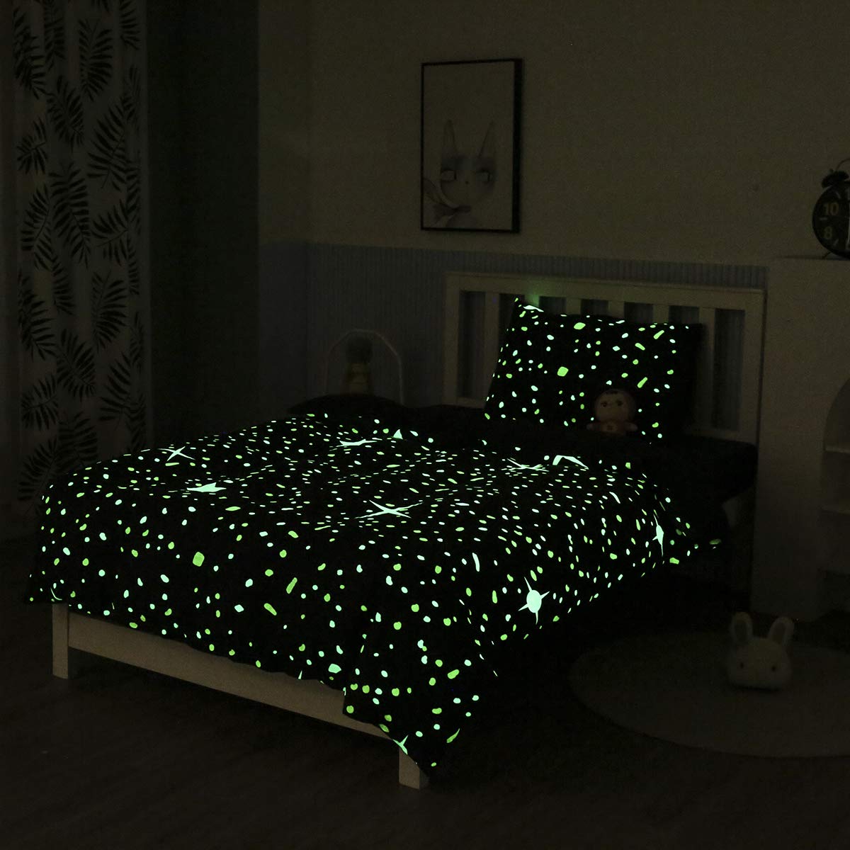 Kids Glow in The Dark Duvet Cover Blue Cartoon Stars Universe Bedding Set for Teen Boys Girls Toddler Comforter Cover Child Starry Sky Theme Decor Bedspreads with Zipper,No Comforter Sheet Single โ image 1