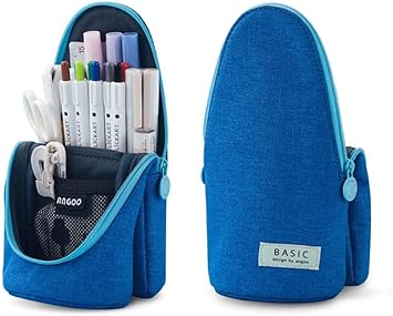 Yuip Stehender Federmappchen Bleistiftbeutel Schreibwaren Organizer Halbrunder Schiebestander Bleistiftbeutel Aufklappbarer Stifthalter Mit Reissverschluss Blau Amazon De Burobedarf Schreibwaren