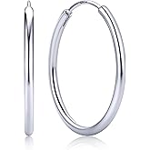 ChicSilver Hypoallergenic 925 Sterling Silver Hoop Earrings for Women, Lightweight Large Gold Plated Hoop Earrings, Endless Hoops Earring 20/30/40/50/60/70MM