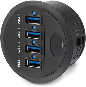 SEDNA - 2.5" Grommet Hole - 2.5" in Desk - USB 3.0 4 Port Hub/BC 1.2 USB Charger for Ipad/Tablet and iPhone/Smart Phones