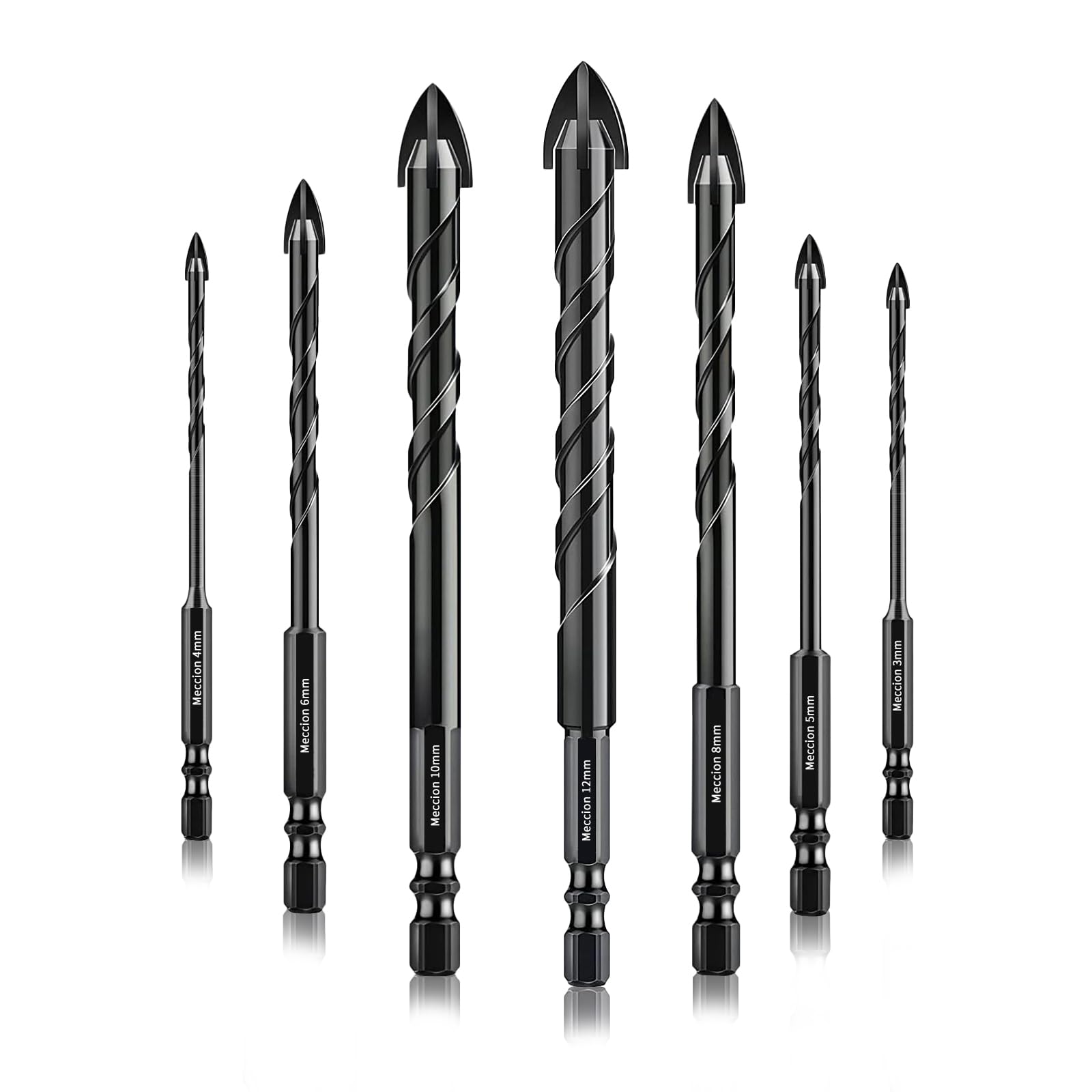 Meccion Tile Drill Bit Set 3mm-12mm Professional Cross Tungsten Carbide Tip Drill Bits for Tile, Brick, Glass, Porcelain, Plastic, Wood, Cement, Mild Metal โ image 1