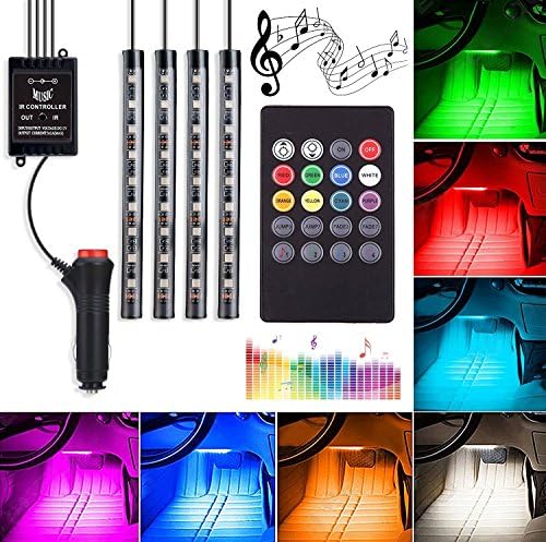 Car LED Light Strip, 4-Pack 36 LED RGB Car Underglow Light Bar, Undercar Neon Glow Lights, Car Interior Light Strip Kit with Sound Active and Wireless Remote Control