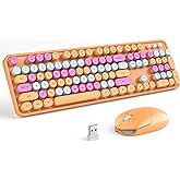 MOFII Wireless Keyboard and Mouse Combo, Orange Retro Keyboard with Round Keycaps, 2.4GHz Dropout-Free Connection, Cute Wireless Mouse for PC/Laptop/Mac/Windows XP/7/8/10 (Orange-Colorful)