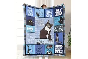 Cozy Cat Lover Flannel Blanket – Soft, All-Season Throw with Playful Black Cat Print & Geometric Patterns – Machine Washable,
