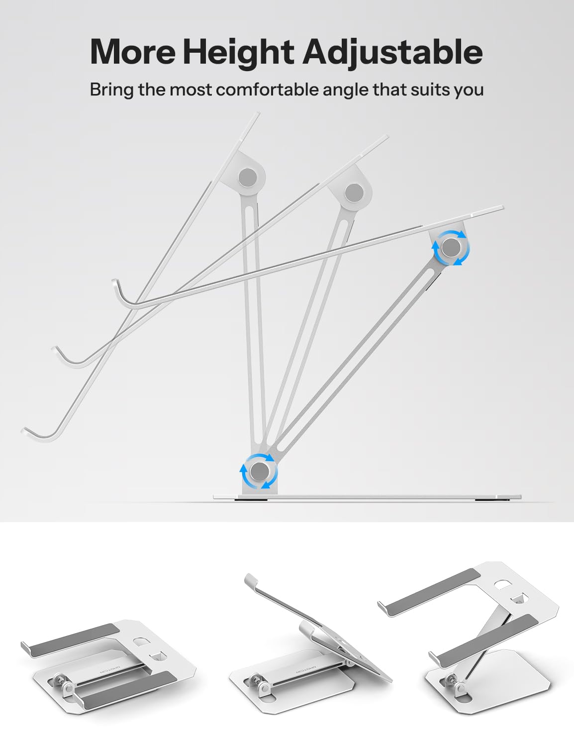 OMOTON Laptop Stand for Desk, Ergonomic Adjustable Computer Stand Aluminum Portable Desktop Laptop Riser Holder for MacBook Air Pro, Dell, HP and All Tablets Up to 15.6", Glossy Silver - Image 5