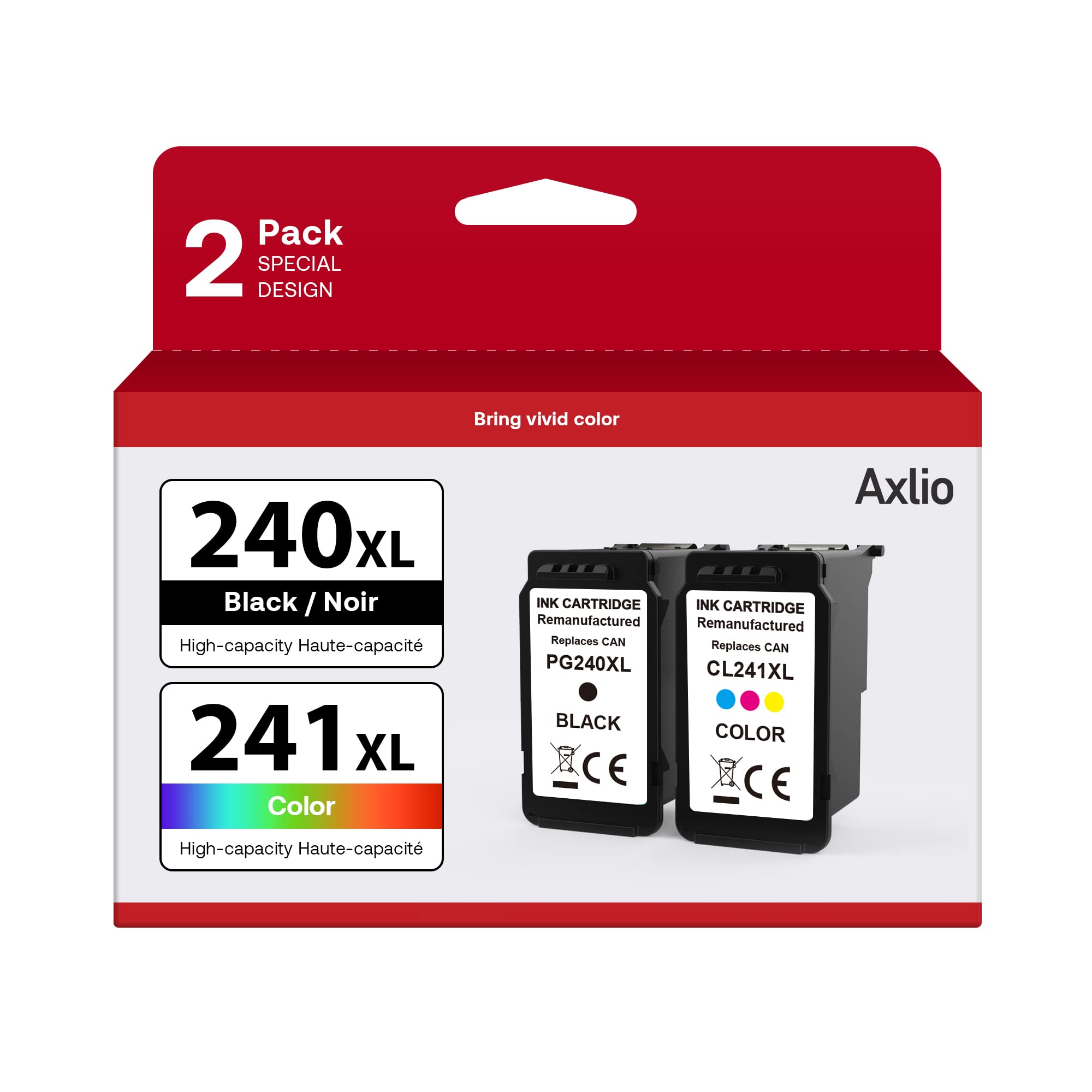 Photo 1 of Axlio PG-240XL/CL-241XL Compatible Ink Cartridges Replacement for Canon 240 241, 240XL 241XL Combo Pack Use to Canon MG3620 TS5120 MG3520 MG2120 MX452 MX512 MX532 Printer (2 Pack)