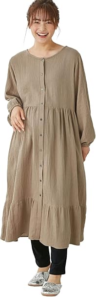 Amazon Co Jp Angeliebe エンジェリーベ マタニティ 授乳服 授乳しやすい Wガーゼ 裾ティアード3way ワンピース 産後も使える レギンス セット パジャマ フリー モカベージュ 服 ファッション小物