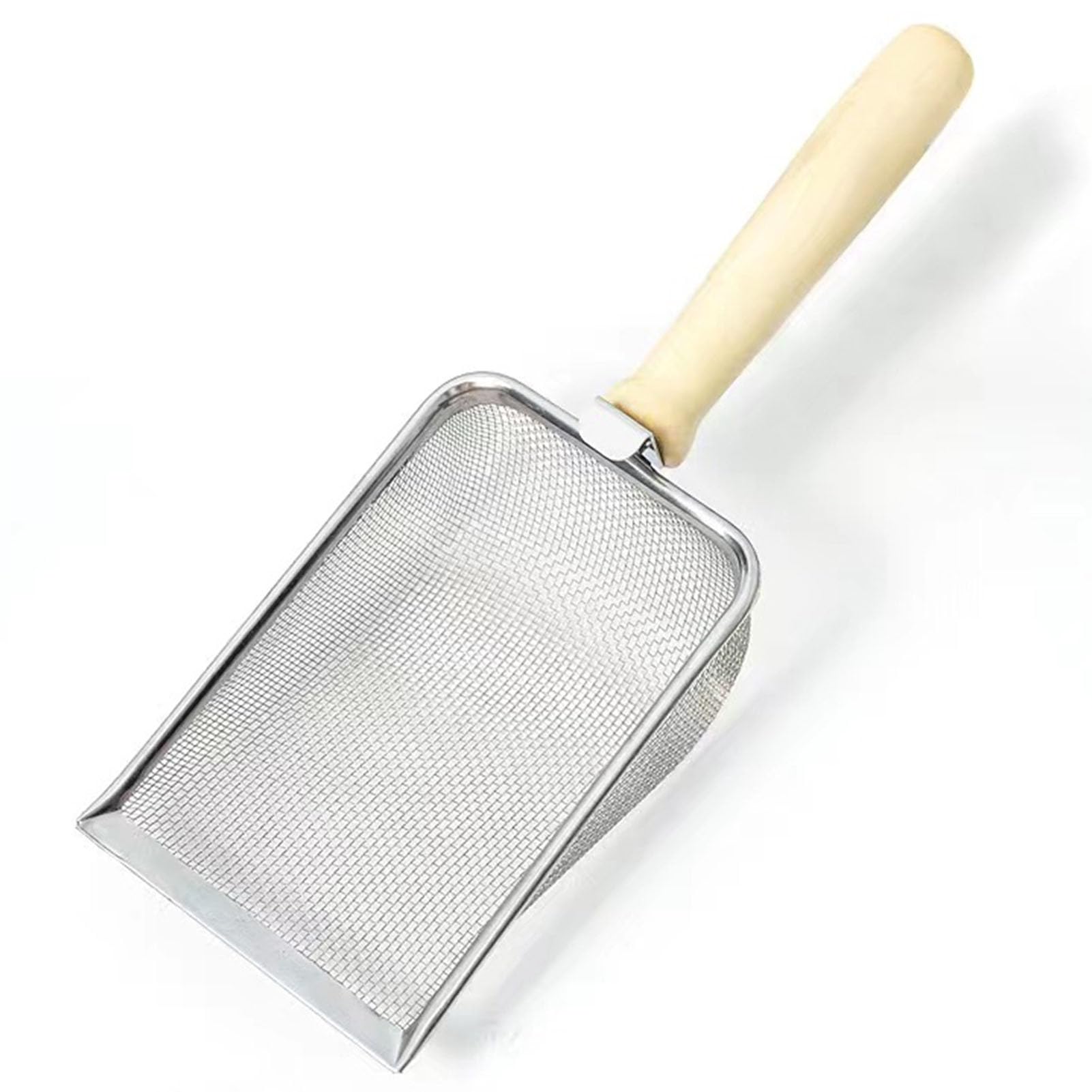 Tnfeeon Fine Mesh Cat Litter Mesh Scoop Mesh Scooper Metal Mesh Cat Litter Scoop Reptile Sand Substrate Scoop Shovel Sifter with Wooden Handle (1.5 Mesh)