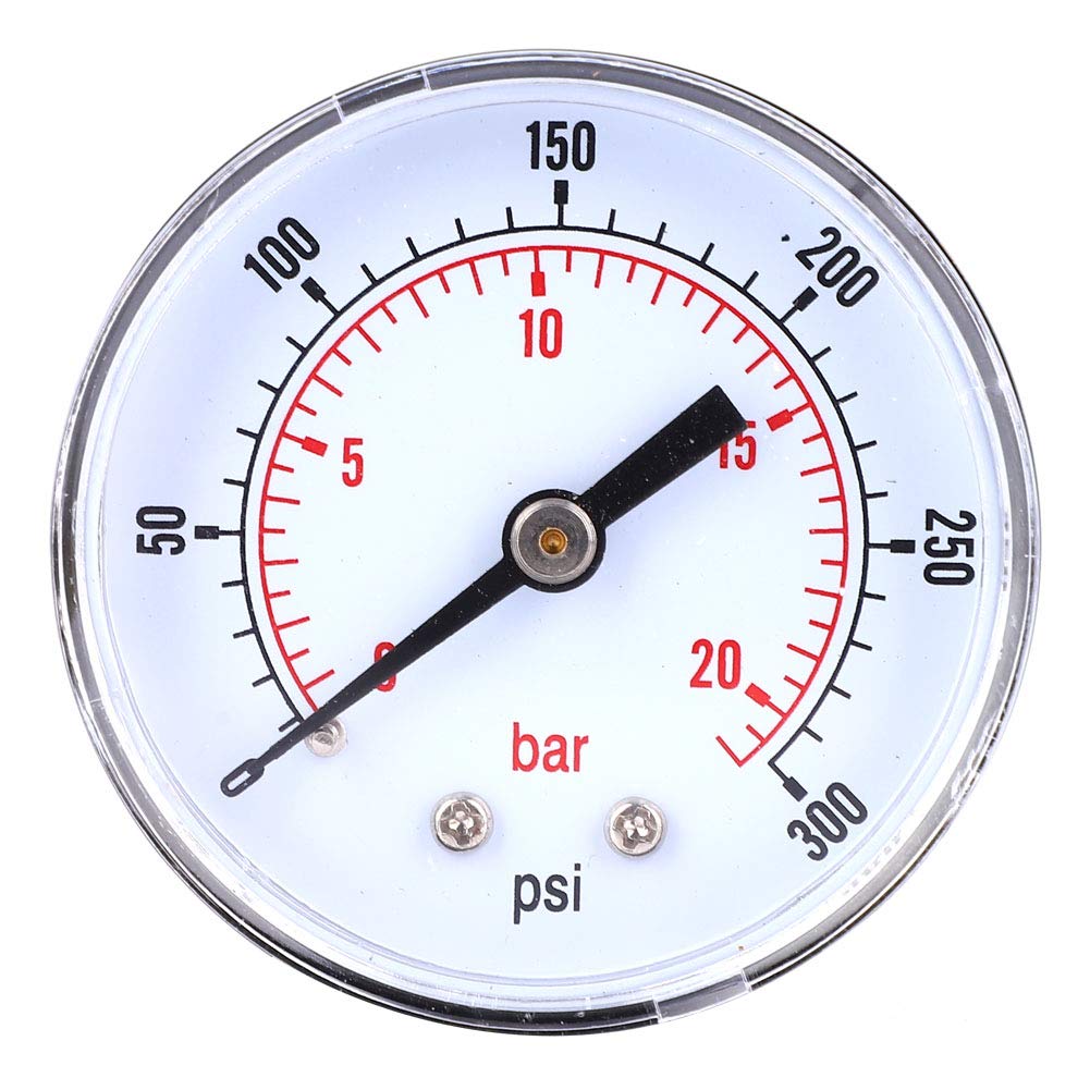 Dual Scale Pressure Gauge, 50mm, 0-300 PSI/0-20 Bar, 1/8 BSPT Back Connection, Brass, for Water Oil Air Gas