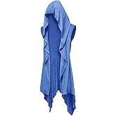 Runcati Mens Hooded Cardigan Sleeveless Ruffle Shawl Collar Open Front Knit Drape Robe