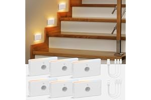 wowatt Rechargeable Motion Sensor Stair Light, White Night Lights with Magnetic Mount, Dimmable Stair Lights Indoor for Stairway, Hallway, Kitchen, Bathroom(6 Packs)