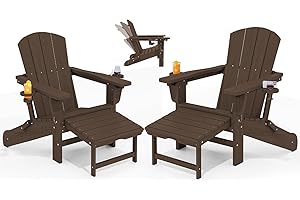 KINGYES Folding Adjustable Adirondack Chair with Ottoman Set of 2, Coffee