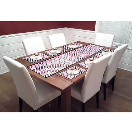 TIB PVC Table-Mats with Table-Runner for Dining Table (Pink) - Set of 7 Pieces