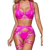 Kaei&Shi Strappy Harness, All Adjustable, Underwire Racerback, 4pc Garter Set