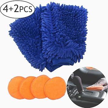Dailytreasures 2 Pack Car Wash Mitts With 4pcs Microfiber Wax