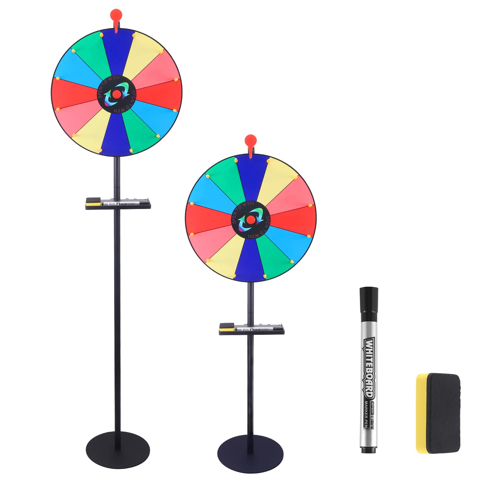 Neulriscn Color Prize Wheel 16 Inch, 12 Slots Spinning Wheel for Prizes, Floor Standing Roulette Spinner of Fortune, Dry Erase Marker and Eraser, Spin the Wheel Game for Party Pub Carnival Tradeshow