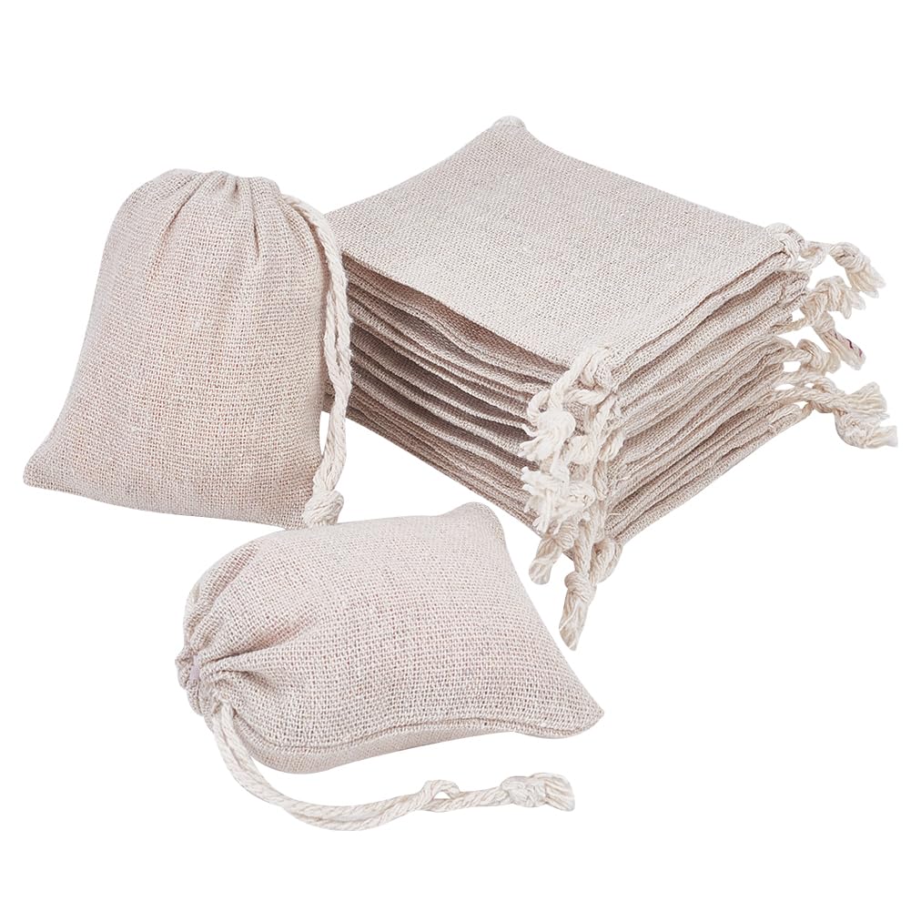 PH PandaHall 30 pcs 9x8cm Rectangle Cotton Packing Pouches Drawstring Bags Jewellery Pouches Bags Drawstring Bags Gift Bags, Floral White