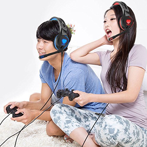 Butfulake Gaming Headset for Xbox One PS4 PlayStation 4 Nintendo Switch PC Smartphone, 3.5mm Stereo Gaming Sound Over-Ear Headphones Noise Cancelling with Mic and LED Light, Blue - Thumbnail 3