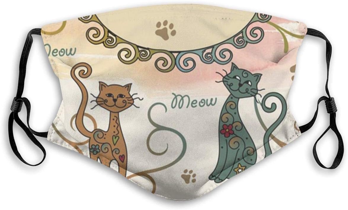 Kitty Cat Pet Paw Print Mouth Masks With Filter Washable And Reusable Anti Dust Breathable Mask With Adjustable Ear Loops For Men And Women