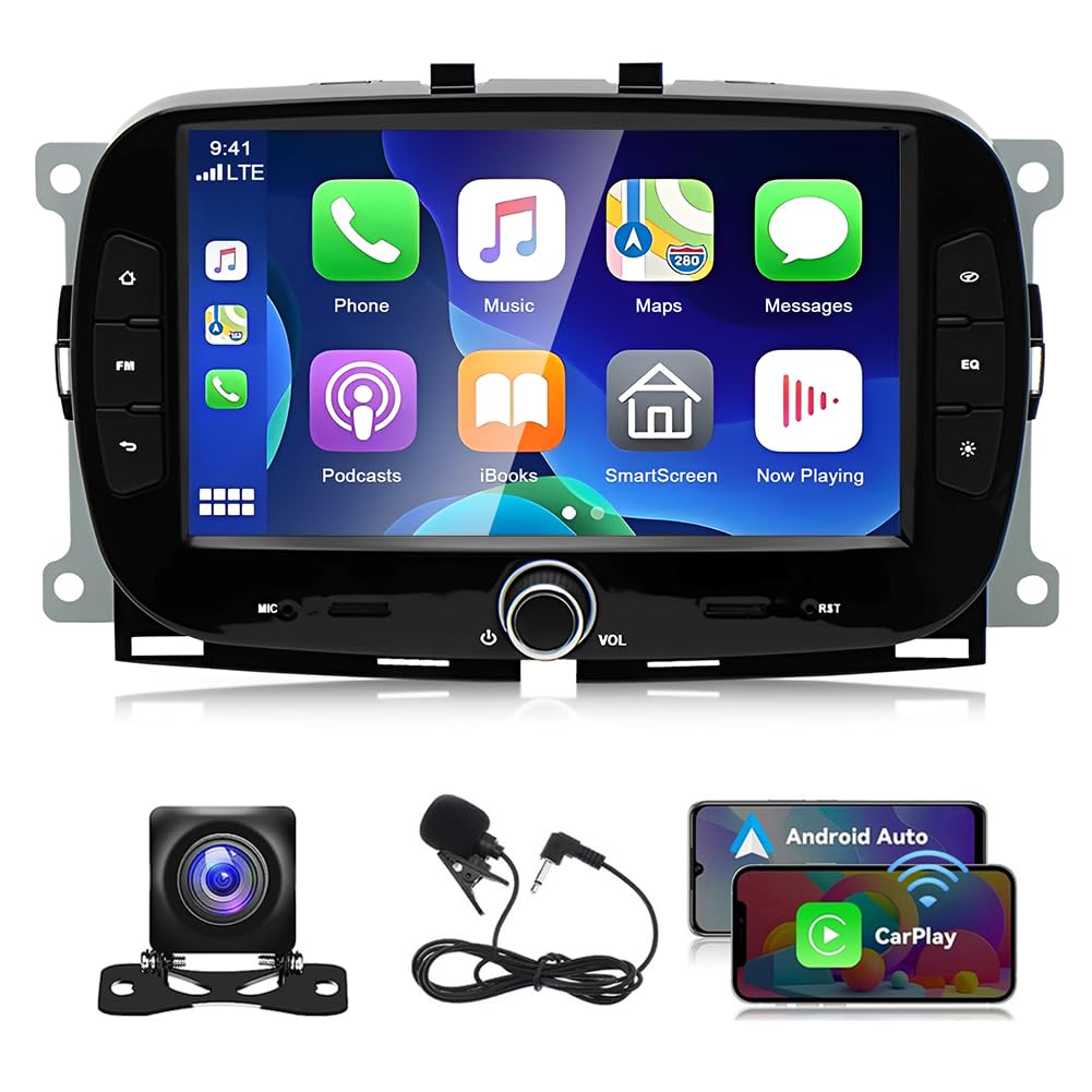 Photo 1 of Android 13 Car Stereo for Fiat 500 2016 2017 2018 2019 Upgrade Radio with Wireless Carplay Android Auto 7 inch HD Touchscreen Car Radio with Bluetooth GPS WiFi SWC FM RDS DSP AHD Backup Camera
