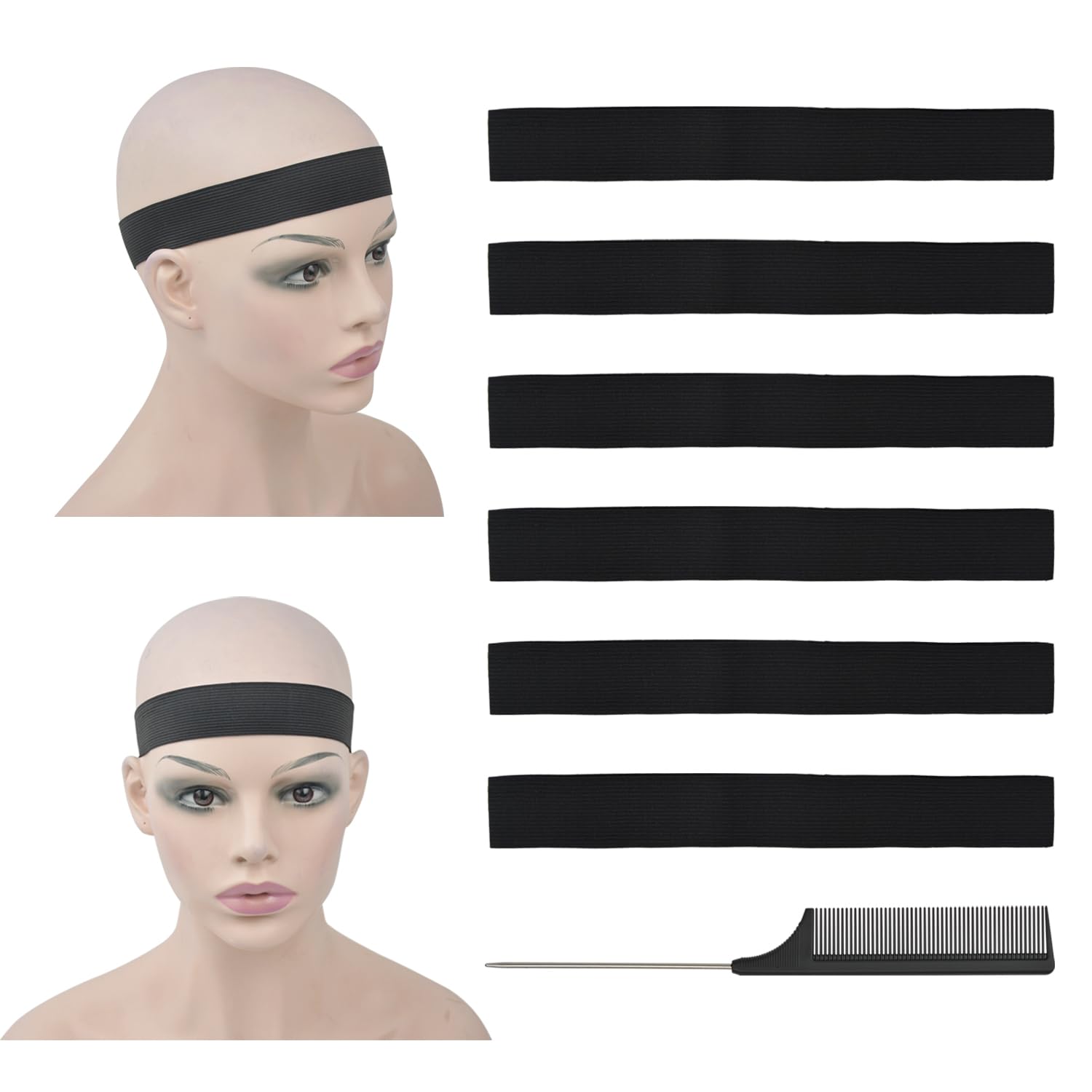 Elastic Melting Band for Wigs Adjustable Headbands to Hold Wig in Place for Making Wigs (6 Pcs Width 1.2 inch/3.0cm)
