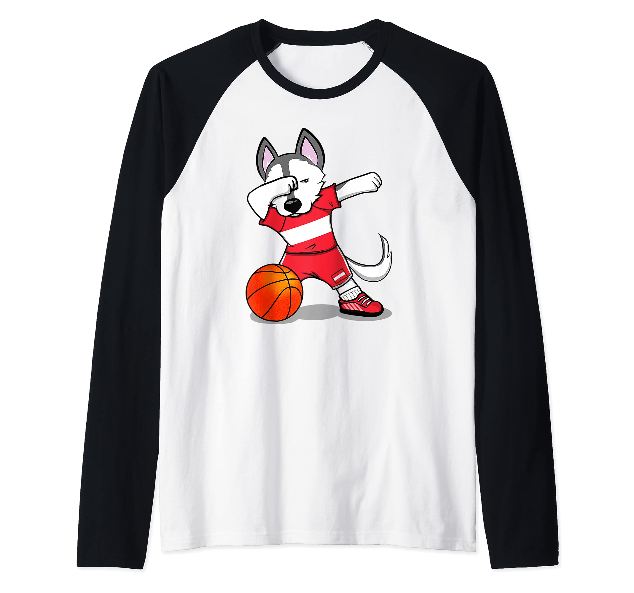 Dabbing Husky Austria Basketball Fans Jersey Austrian Flag Raglan Baseball Tee