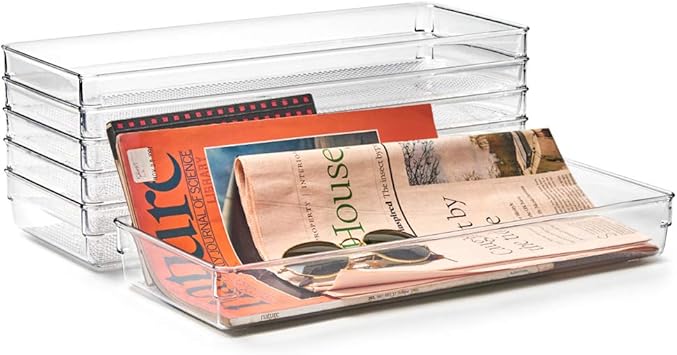 Ezoware 6er Set Stapelbarer Durchsightiger Schublade Organizer Aus Kunststoff Fur Schubladen Ordnungssystem Schreibtische Kuchen Badezimmer Schminktisch Drawer 40 X 16 X 5 1 Cm Amazon De Kuche Haushalt