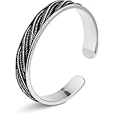Irideket Vintage 925 Sterling Silver Bracelet, Exquisite Leaf Engraved Adjustable Bracelet, Vintage Jewelry Silver Bangle for Women