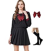 Yarawphy Women's Japanese School Girls Uniform Sailor Costume Long Sleeve Anime Cosplay Pleated Skirt with Glasses Socks