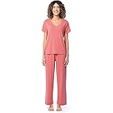 Fruit of the Loom womens Short Sleeve Tee and Pant 2 Piece Sleep Set