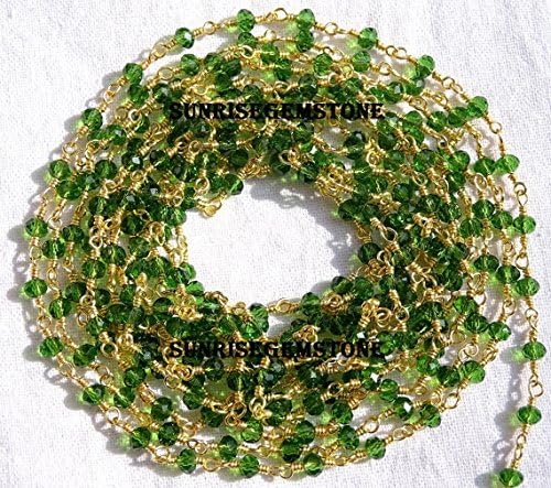 Devgemsandjewels 5 Feet Chrome Diopside Hydro Glass 3.50mm Beads 24k Gold Plated Rosary Beaded Link Chain.
