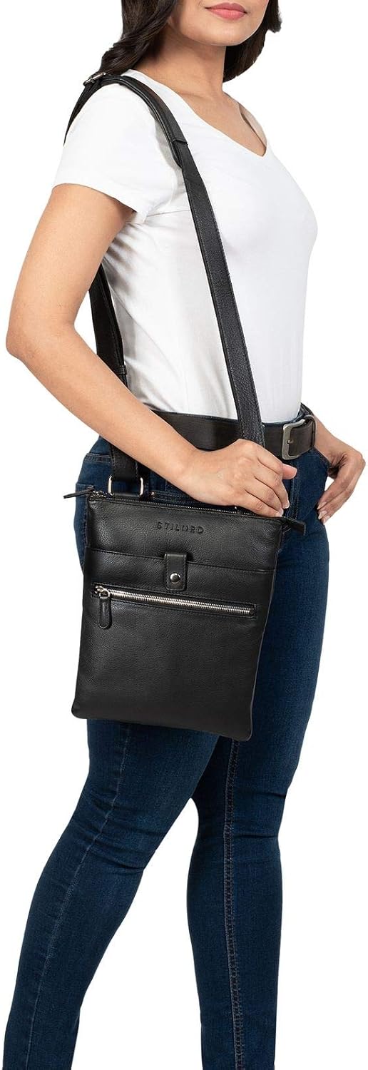 STILORD "Enya" Crossover Bag Women Small Leather Shoulder Bag Vintage Handbag Ladies Evening Bags Elegant Bag for iPad 9.7 inch DIN A5 Genuine Leather Colour:Black - Image 3