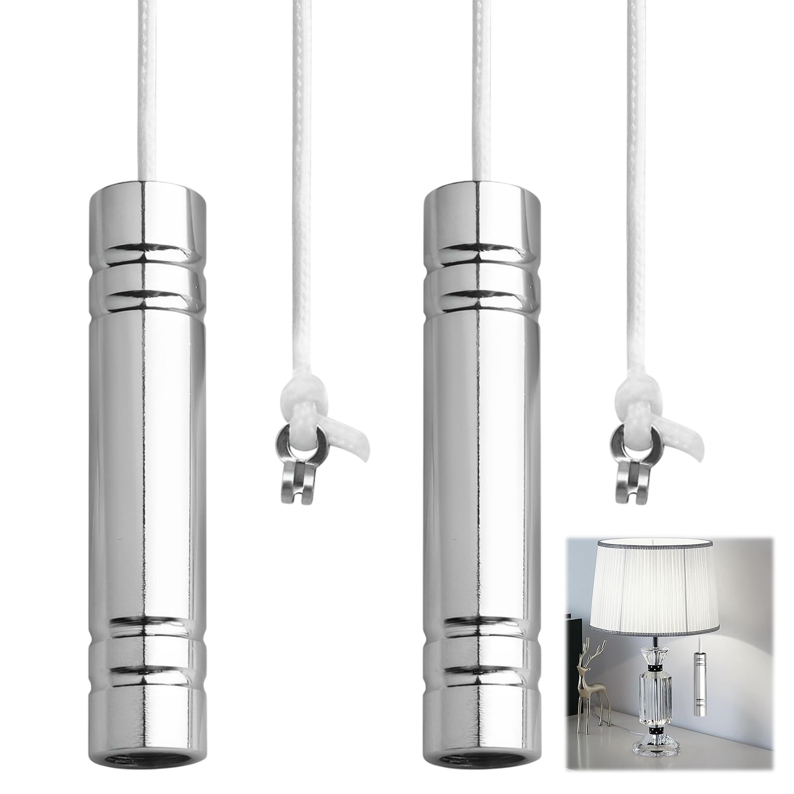 Liameph 2 PCS Bathroom Light Pull Cord,Pull Cord Light Switch Bathroom,Light Pull Cord,Pull Cord Handle,Light Pull Handle,150cm Pull Cord and Connector for Bathroom Ceiling Fan Light Switch (Silver)