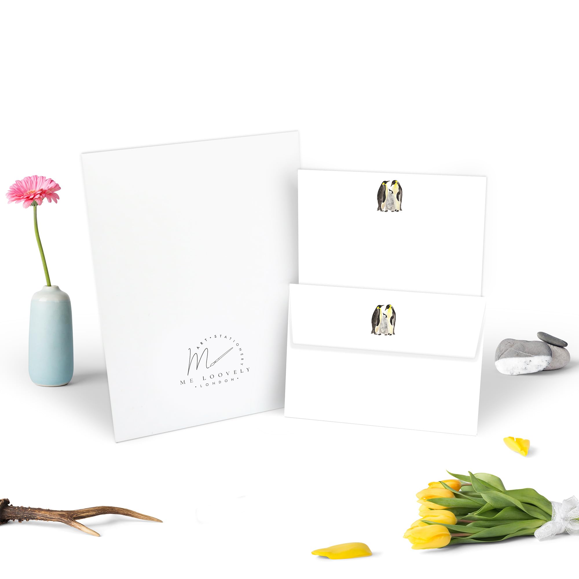 Me Loovely Penguin Family Letter Writing Paper and Envelopes Set Stationery A5 Size Papers Writing Supplies for School Home & Office | (10 Letters & 10 Envelopes with Gift Envelope)