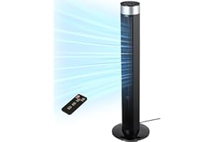 Uthfy 38 Inch Tower Fan for Bedroom, 24ft/s Fan with Remote, 80° Oscillating Bladeless Standing Fan with 3 Speeds, 3 Modes, 7.5H Timer for Room, Bedroom, Office, Black