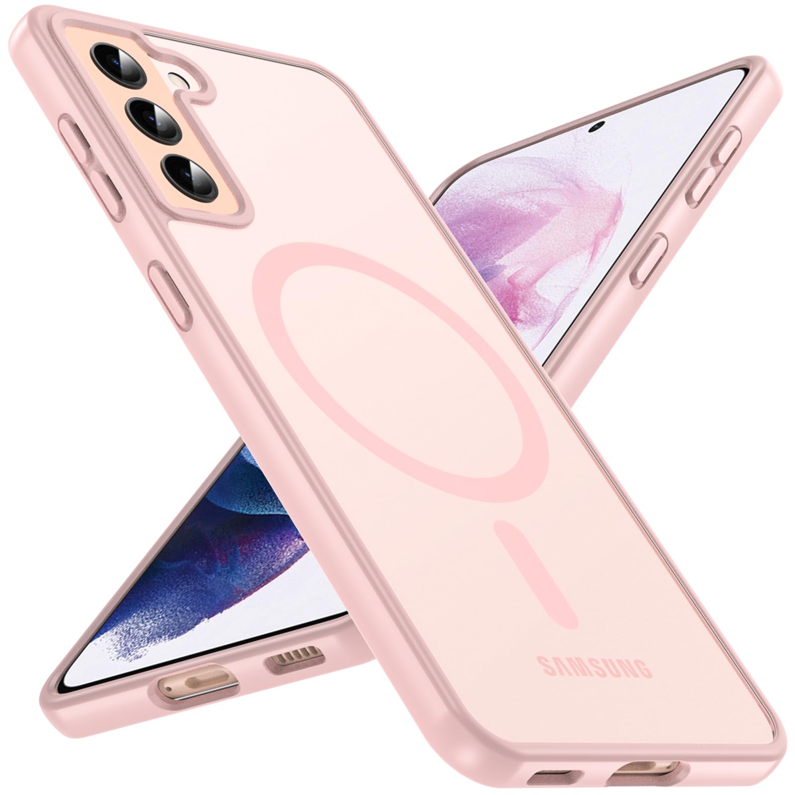 Hensinple for Samsung Galaxy S21 Case with 200% Stronger Magnetic,Military-Grade Drop Protection s21 Phone Case Anti-Scratch & Anti-Fingerprint Matte, Skin-Friendly Galaxy s21 5g case[6.2"]-Pink