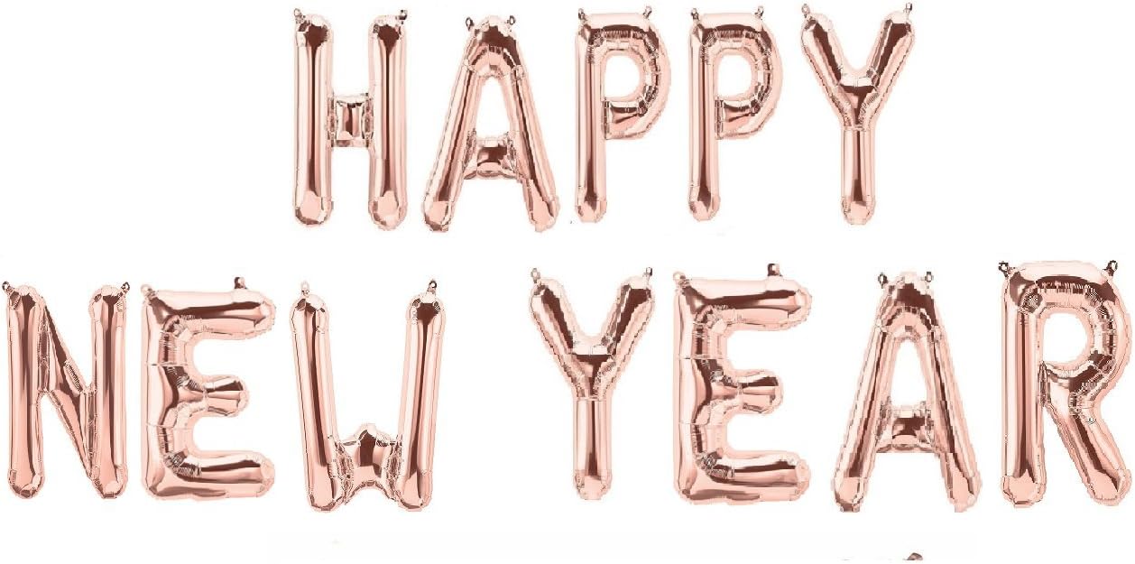 Rose Gold HAPPY NEW YEAR Inflatable 3D Letters Film Balloons Christmas Decor 16Inch Gold