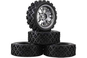 Mxfans Black Flower Pattern Aluminum Alloy Y-Shaped Wheel Titanium Color + Rally tire Skin 65MM Suitable for RC 1:10 Road Racing 4-Piece Set