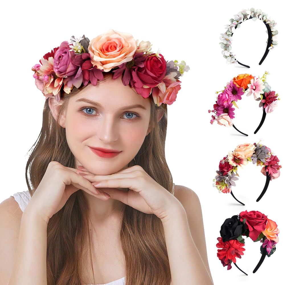 LOPHE Artificial Flower Headband, Bridal Flowers, Suitable for Women, Weddings, Beach, Holidays, Parties