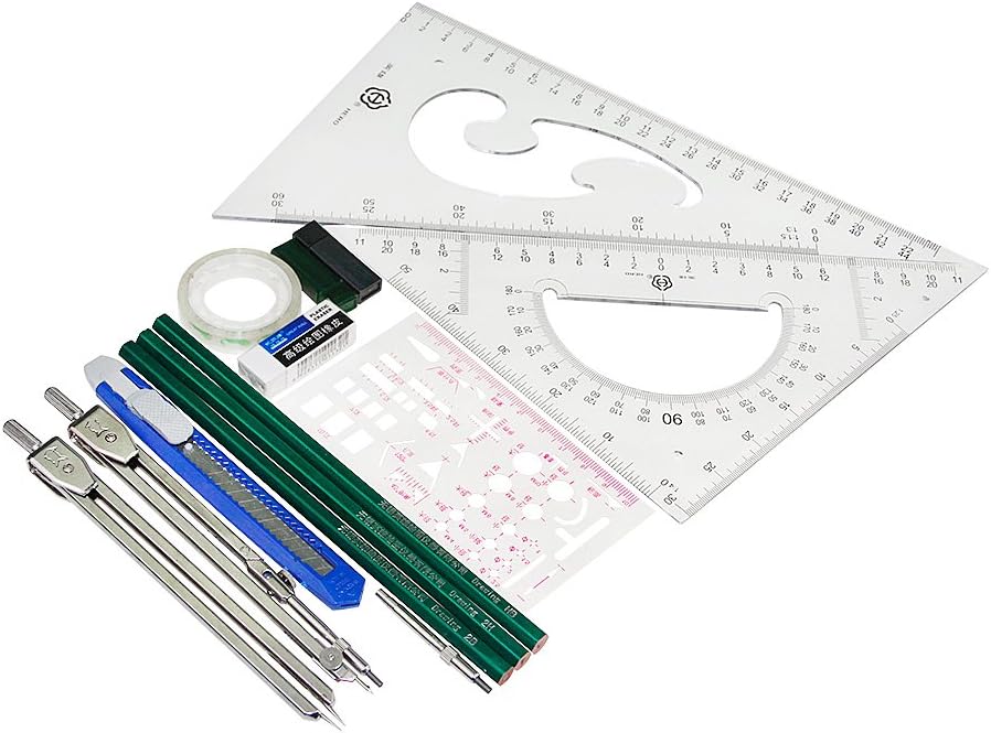 Clobeau Study 16-piece Compass and Geometry Kit Drawing Drafting Tools Set for Students with A Zipper Bag : Office Products