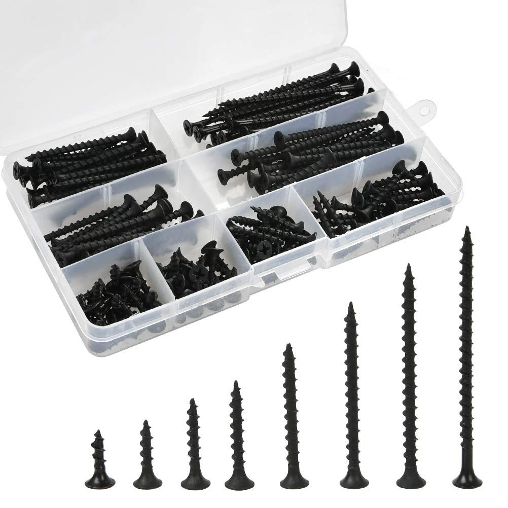 BUYGOO 160Pcs 7 Coarse Thread Drywall Screw with Phillips Drive Black