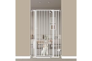 THEYFIRST 57" Extra Tall Cat Gate for Doorways, 33.8"-38.5" Tall Pet Gate for Cats Walk Through, Auto Close Tall Baby Gates with Door, Child Safety Gate Indoor Stairs, Cat Proof Gate for Dogs, White