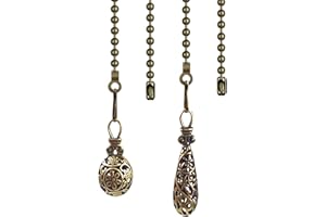 Hyamass Ceiling Fan Pull Chain Extenders with Charm Pendant - 2Pcs 12 inch Vintage Hollow-Out Bronze Pull Chains for Ceiling Fans and Lights with Connector (Round Ball)