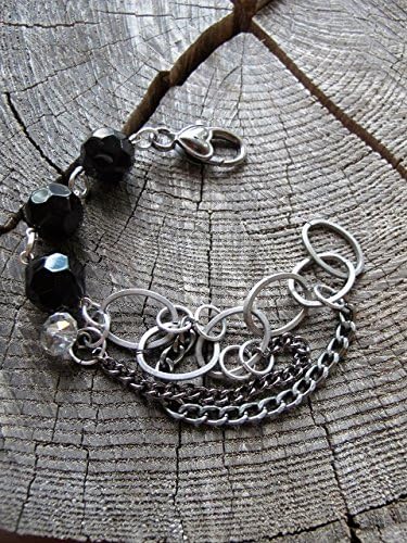'Silence' - Crystal Beaded Bracelet ~ Black Bead Bracelet ~ Multi Stand Chain Bracelet