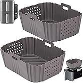BYKITCHEN Silicone Air Fryer Liners for Ninja SL401 Double Stack 2 Basket Airfryer, Reusable Rectangle Perforated Silicone Li