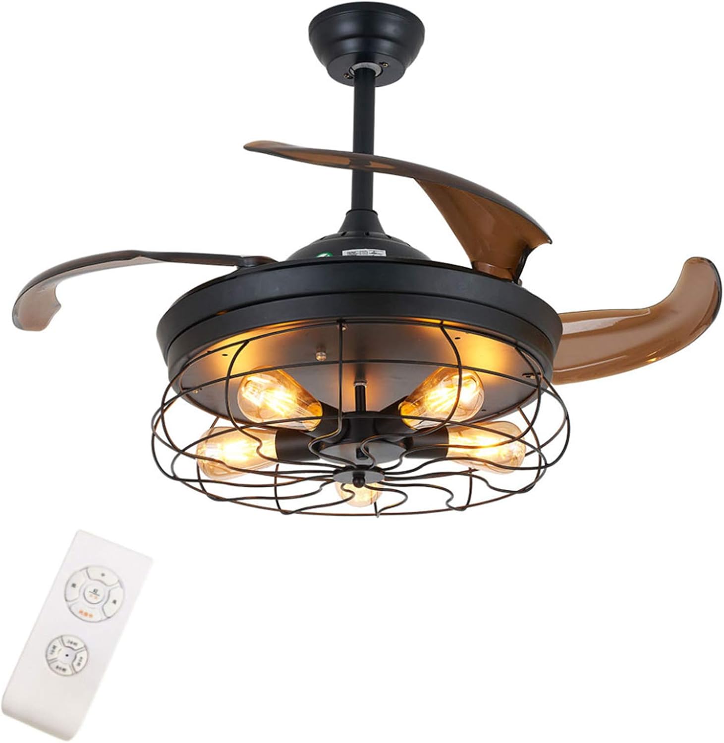 Retro Industrial Ceiling Fan with Light and Remote Control Retractable