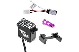 RampCrab High Torque Servo with Servo Horn and Mount for FMS FCX24, Upgrade Parts for RC Crawler 1/24 Scale FCX24 Power Wagon Butcher & Max Smasher Big Foot Monster Truckd, Red Horn