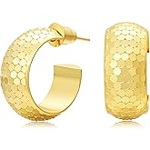 Eyeshock Small Hoop Earrings for Women Wide Half Huggie Hoops Chunky Hoop Earrings 18K Real Gold Plated 925 Sterling Silver Hammered Hypoallergenic Lightweight