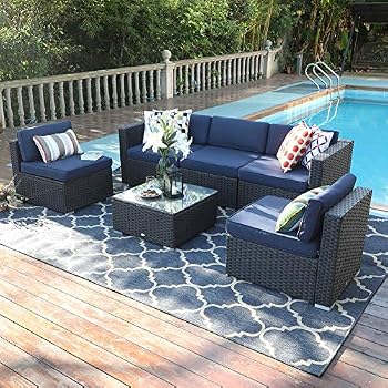 Amazon.com: PHI VILLA Outdoor Rattan Sectional Sofa- Patio ...